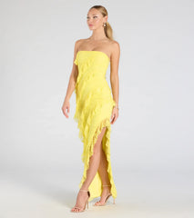 Kellie Strapless Ruffled Slit Lace Formal Dress