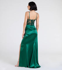 Lucia Lace Corset Slit Satin Formal Dress