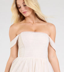 Raelynn Off-The-Shoulder A-Line Lace Ball Gown