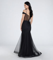 Cleo Floral Embroidered Tulle Corset Mermaid Gown