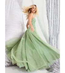 Petra Sequin Floral Applique Glitter Tulle Gown