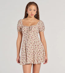Prettiest Darling Puff Sleeve Floral Skater Dress