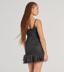 Sparkly Night Polka Dot Glitter Mesh Mini Dress