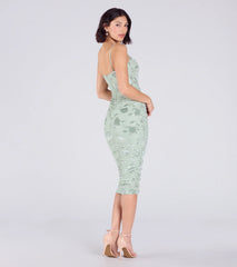 Cocktail Soiree Floral Velvet Midi Dress