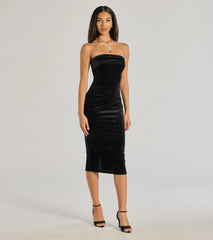 Sparkly Beauty Glitter Velvet Strapless Midi Dress
