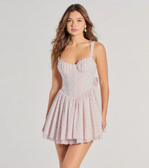 Sunshine Bliss Ditsy Floral Lace Corset Skater Dress