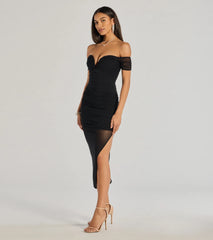 Modern Romance Off-The-Shoulder Sheer Midi Dress