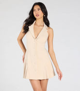Total Delight Collar V-Neck Pleated Mini Dress
