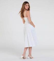 Sunny Staple Square Neck Eyelet Midi Dress With Pockets