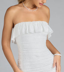 Effortless Beauty Strapless Ruffled Lace Midi Dress