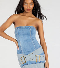 Trend Moment Denim Belted Pleat Mini Dress