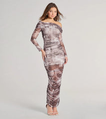 Uptown Doll Off-The-Shoulder Abstract Maxi Dress