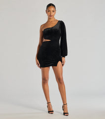 Spotlight Shine Long Sleeve Velvet Glitter Mini Dress