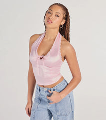 Lace Be Real Halter Satin Crop Top