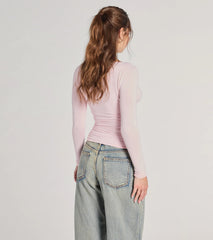 Updated Basic V-Neck Long Sleeve Crop Top
