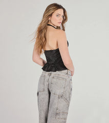 Pretty Flair Polka Dot Satin Halter Top