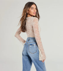 Soft And Sweet Tie-Front Split Lace Crop Top