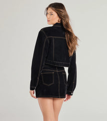 Contemporary Chic Cropped Flocked Denim Jacket