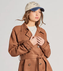 City In Style Belted Faux Suede Trench Coat