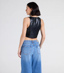 Here To Slay Faux Leather Cropped Vest