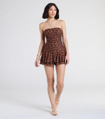 Smell The Roses Strapless Floral Lace Romper