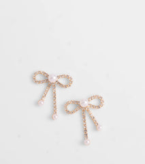 Perfect Glamour Faux Pearl Rhinestone Bow Earrings