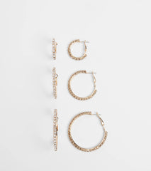 Classic Shine Rhinestone Hoop Earrings Set