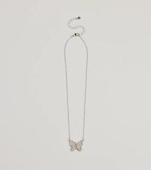 Fluttery Glam Rhinestone Butterfly Pendant Necklace