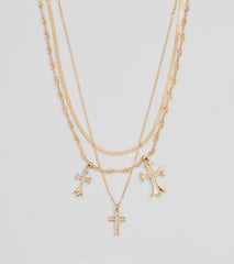 Chic Blessings Statement Cross Charm Layered Necklace