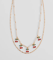 Taste So Sweet Cherry And Faux Pearl Layered Necklace