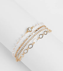 Sparkling Addition Heart Charm Layered Bracelet