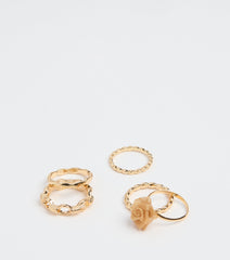 Delicate Rose Seven-Pack Ring Set