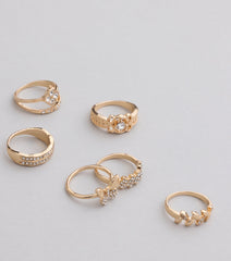 Take A Bow Rhinestone Eight Pack Ring Set