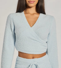 Cozy Life Chenille Knit Wrap-Front Crop Top