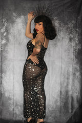 Sheer Hourglass Maxi Dress - Metallic Moon & Stars