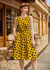 Vintage Style Midi Dress Sunflowers