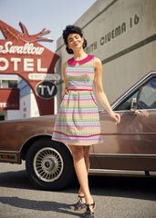 Retro Mod Collared Dress Rainbow Drop