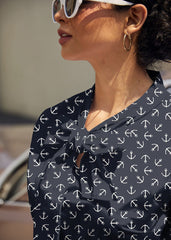 Vintage Style Bow Top in Anchor Print
