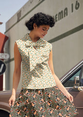 Vintage Style Bow Top in Carrots Print