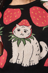 Strawberry Cat Knit Top