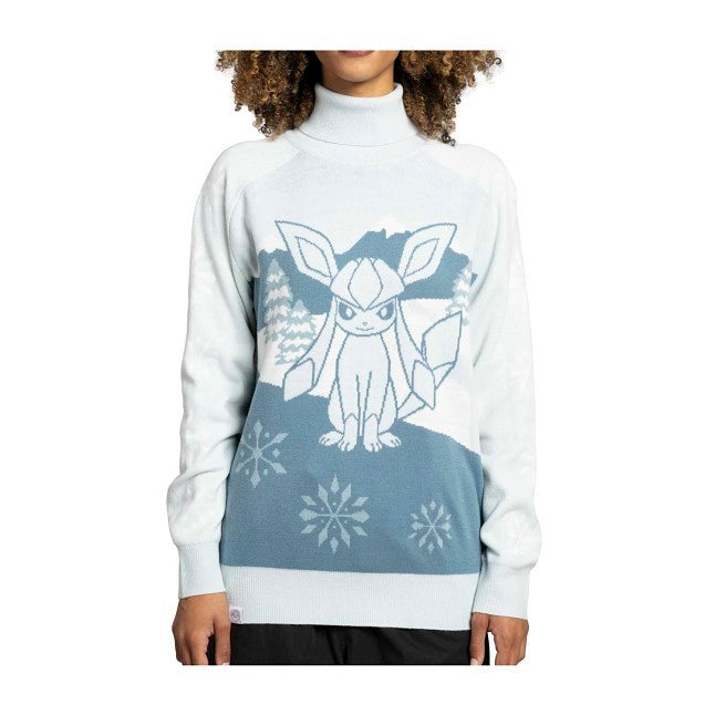 Glaceon Pokémon Holiday Blue Turtleneck Sweater - Adult
