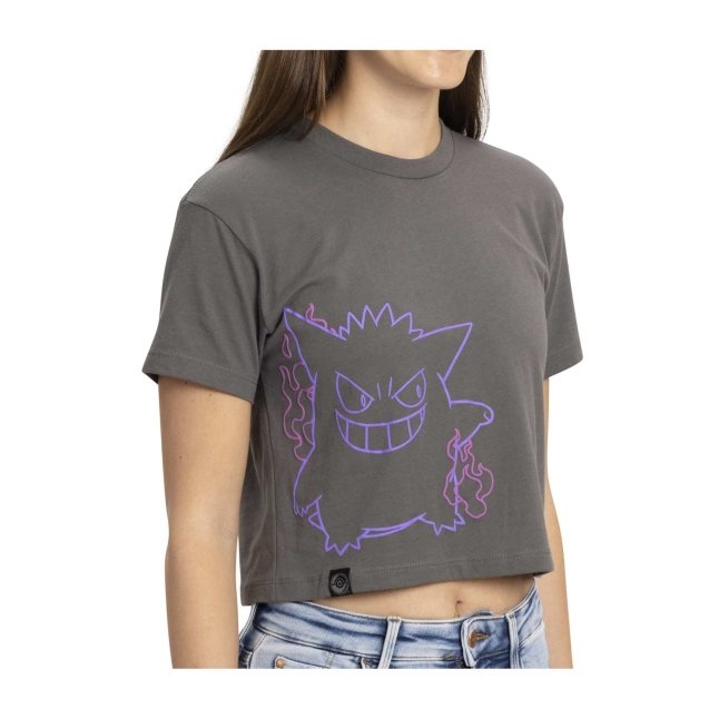 Gengar Gray Relaxed Fit Crew Neck Crop T-Shirt - Women
