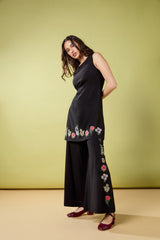 Fleur Embroidered Flowy Wide Leg Pant