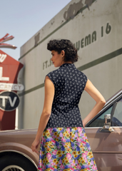 Vintage Style Bow Top in Anchor Print