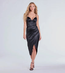 Cece Cutout Bodycon Wrap Satin Midi Dress