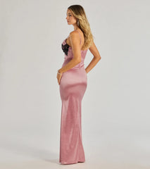 Jayden V-Neck Lace Trim Bow Satin Mermaid Formal Dress