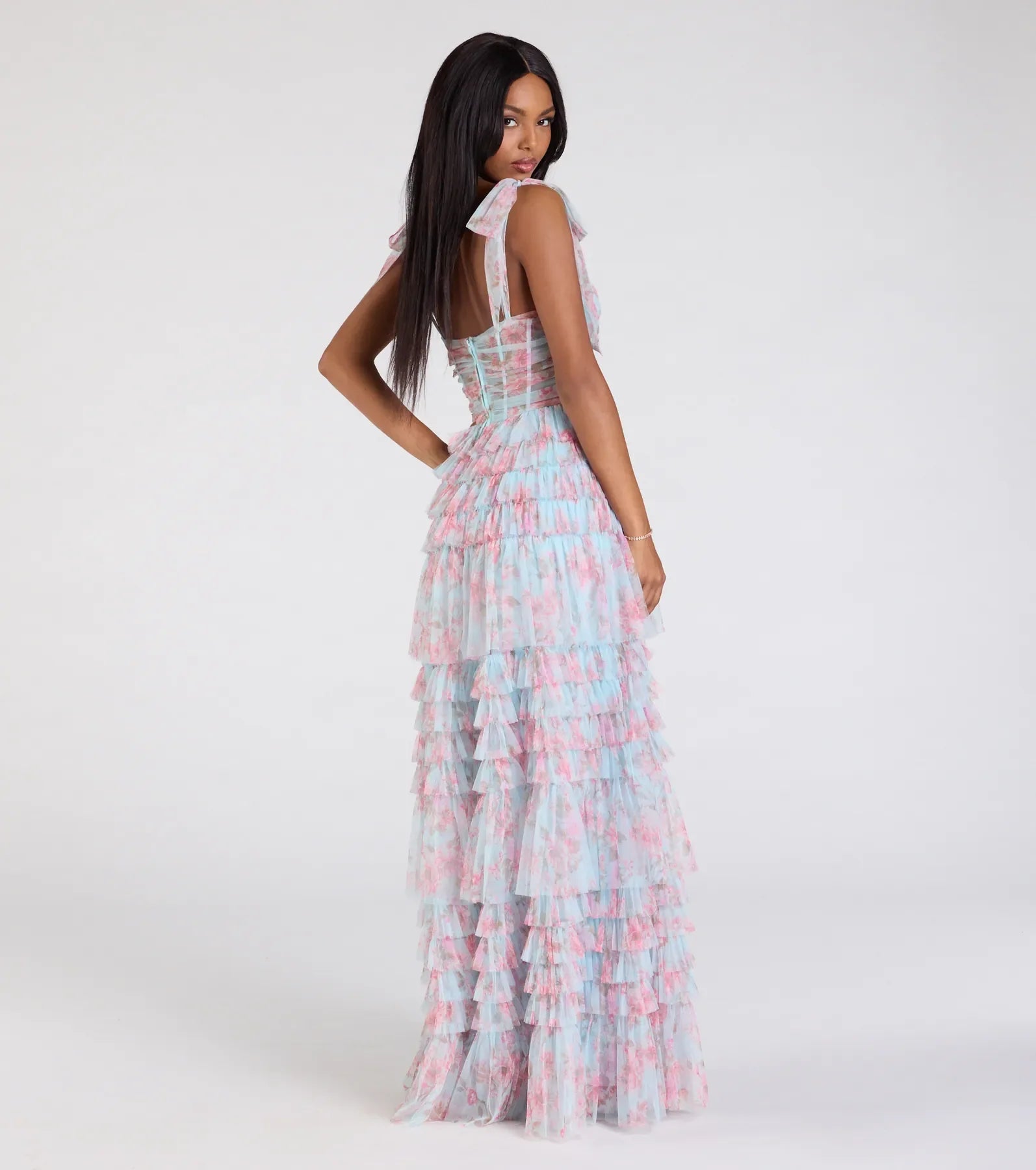 Catrina Corset A-Line Floral Mesh Formal Dress