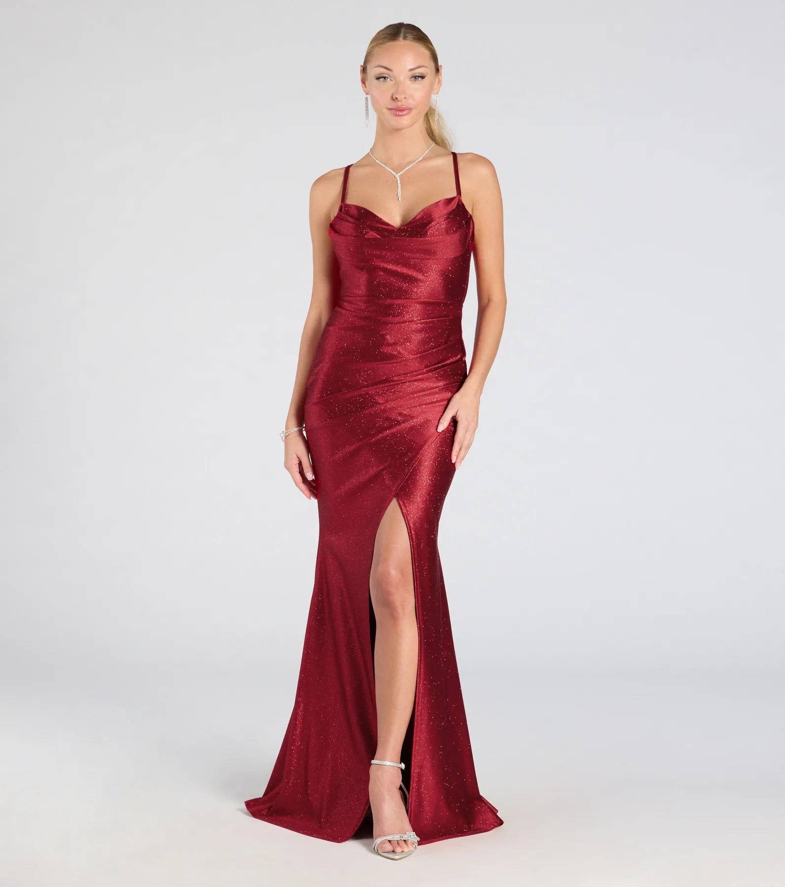 Joyce Open Back Wrap Bodycon Glitter Formal Dress