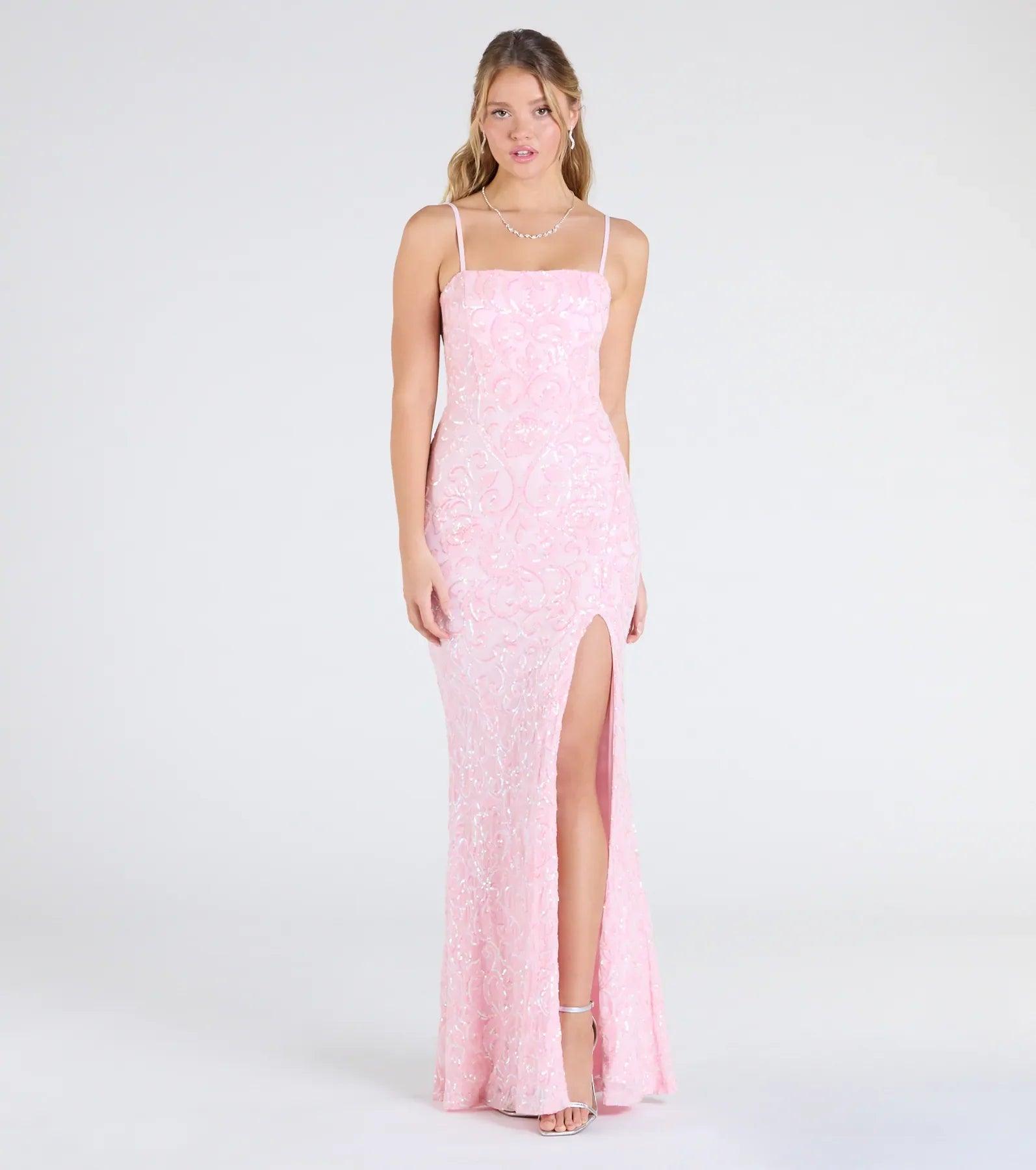 Dana Tie Back Slit Sequin Formal Dress