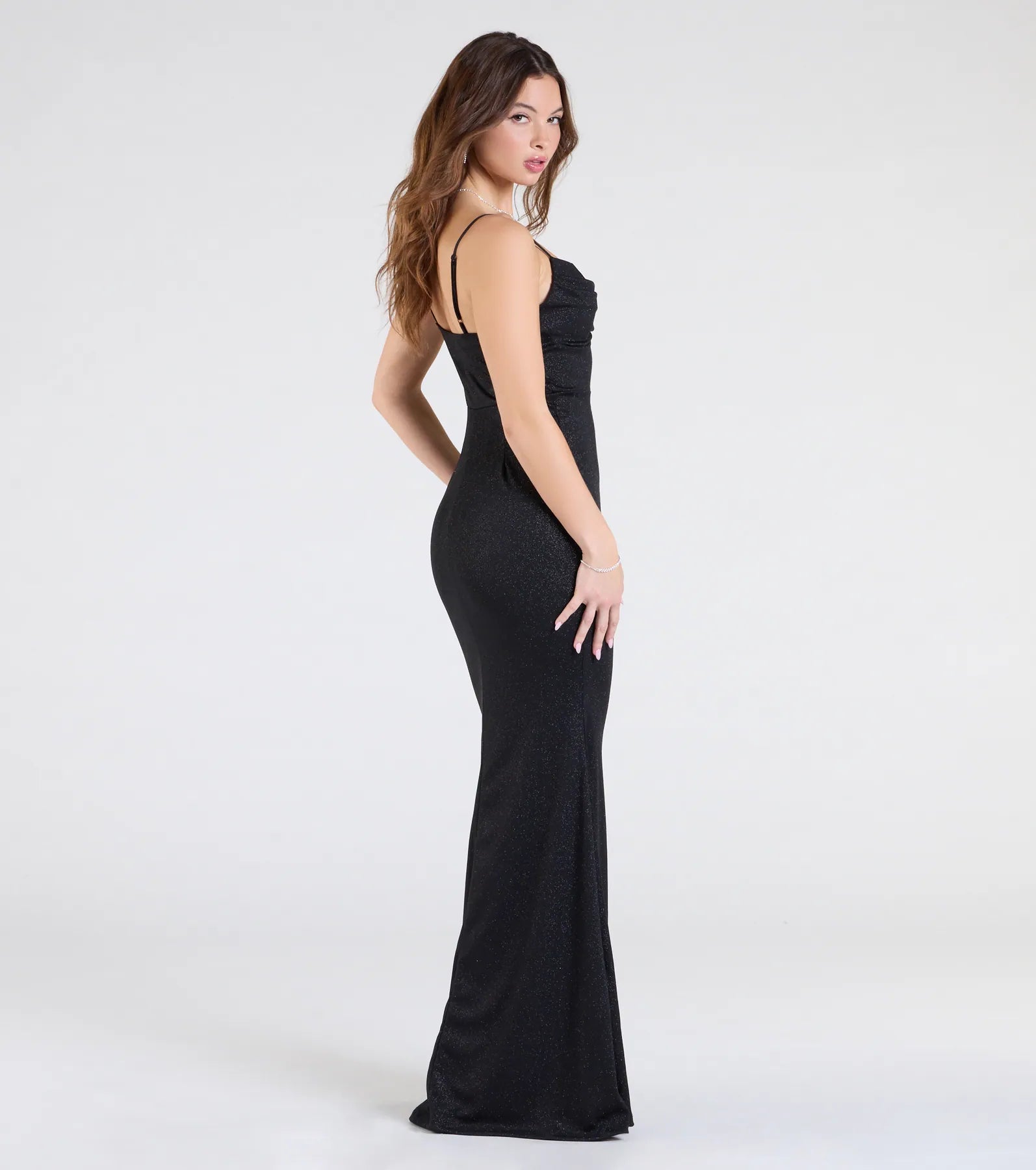 Acacia Glitter Knit Cowl Neck Mermaid Dress